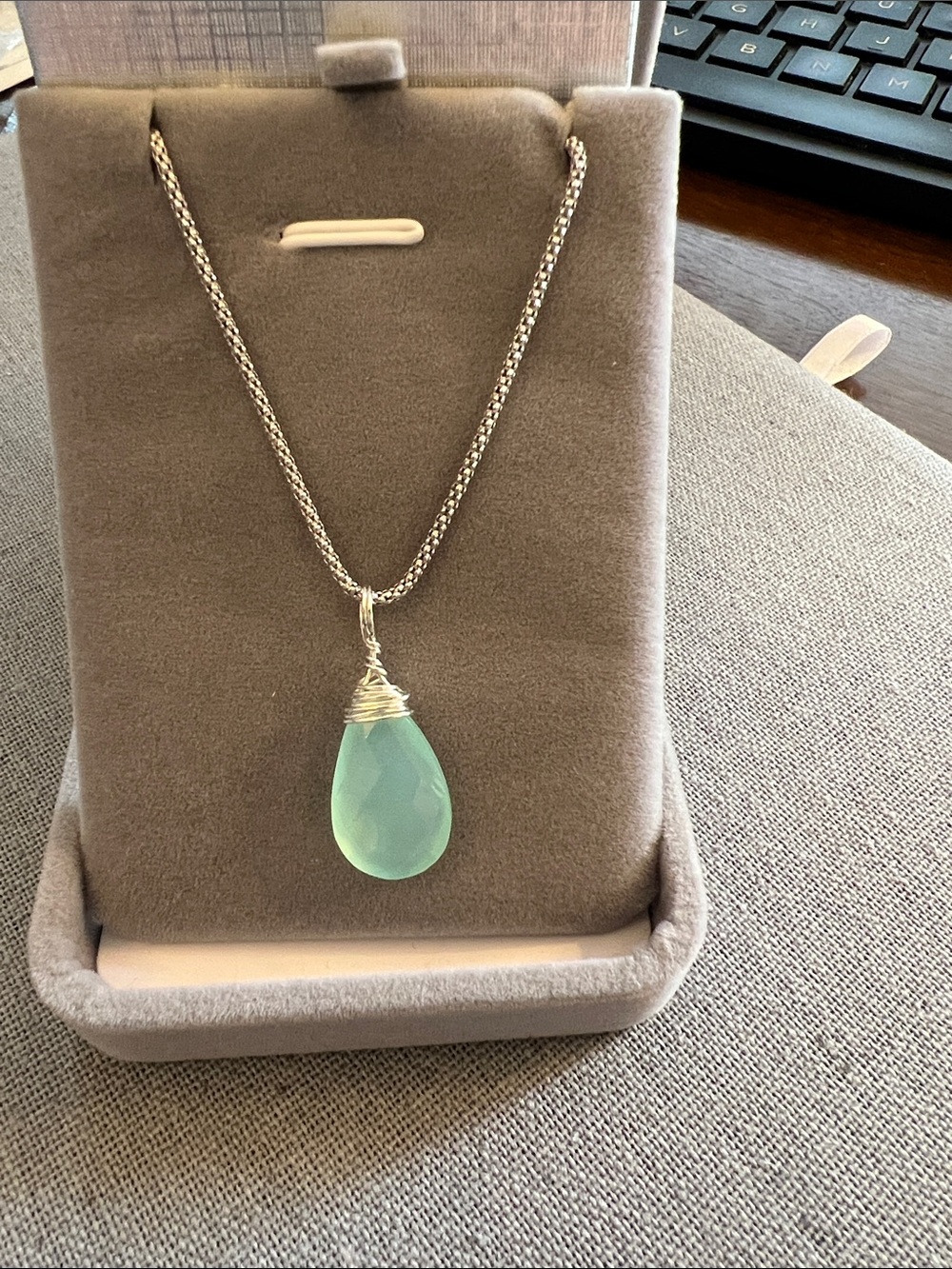 Mina D Jewelry Aqua Green Teardrop Chalcedony Pendant Necklace